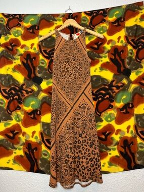 Farm Rio Alyse Knit Midi Leopard Print Paisley Anthropologie Sz XS Petite Dress